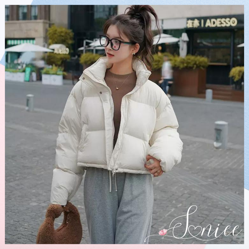 Áo phao béo nữ Hàn Quốc dáng croptop áo khoác mùa đông SanieeClothes trơn 2 lớp dày dặn hàng Quảng Châu loại 1