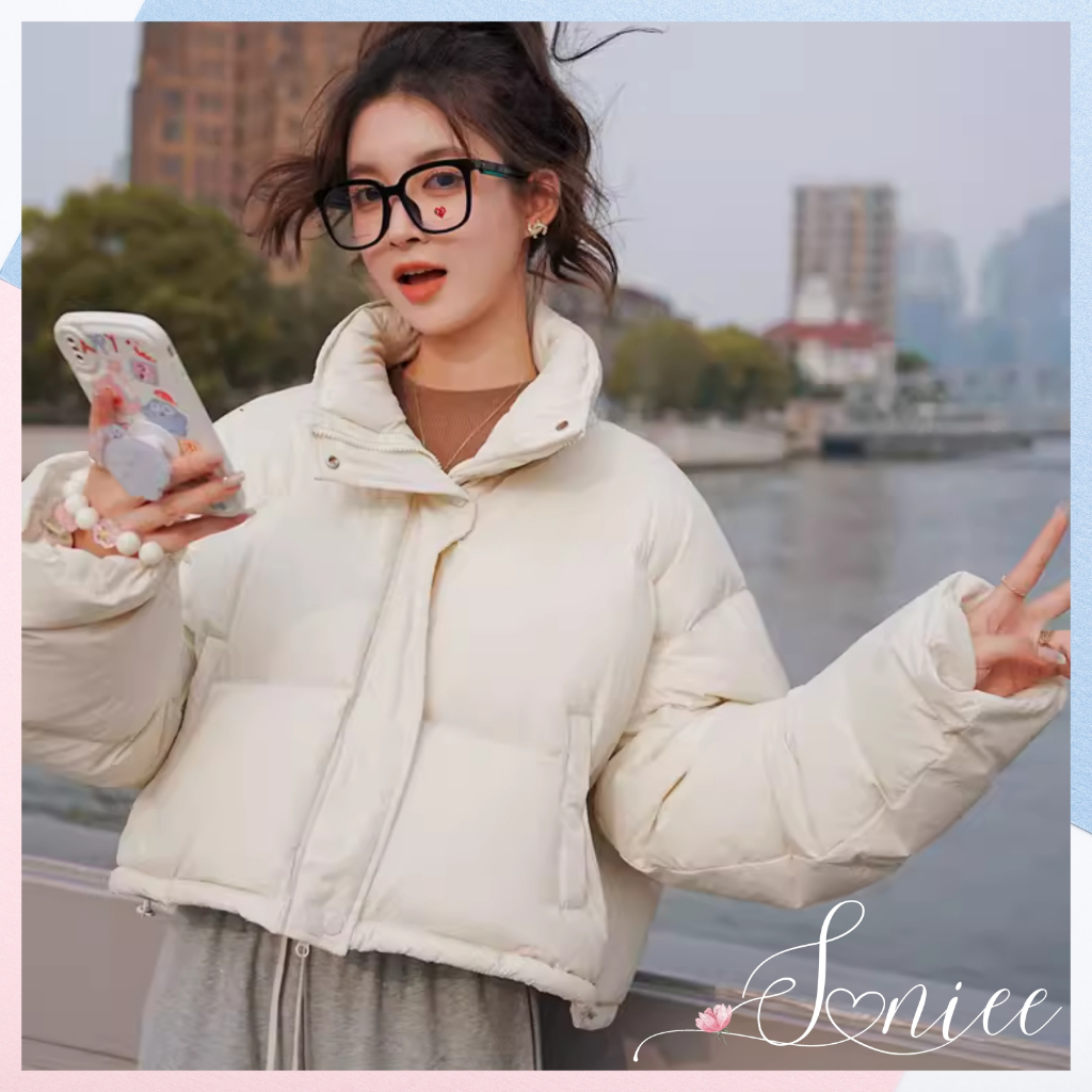 Áo phao béo nữ Hàn Quốc dáng croptop áo khoác mùa đông SanieeClothes trơn 2 lớp dày dặn hàng Quảng Châu loại 1