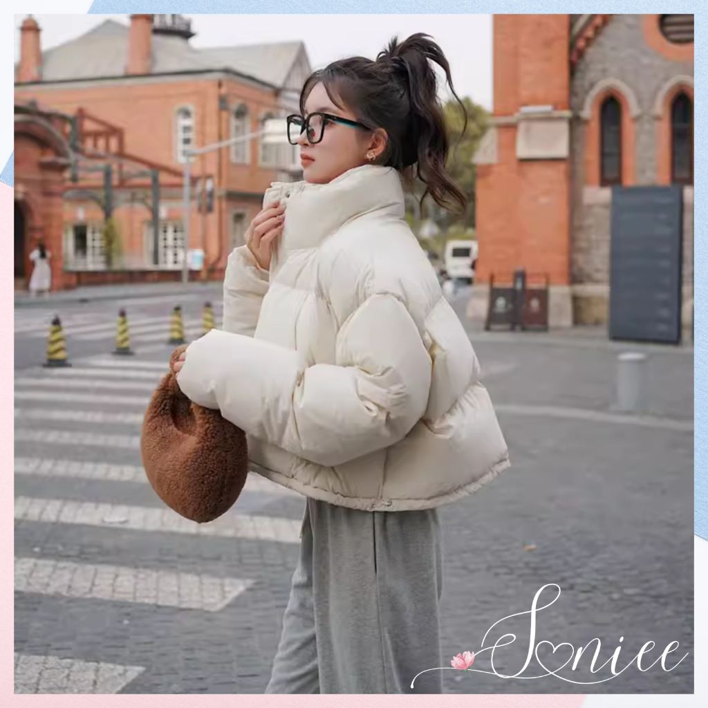 Áo phao béo nữ Hàn Quốc dáng croptop áo khoác mùa đông SanieeClothes trơn 2 lớp dày dặn hàng Quảng Châu loại 1
