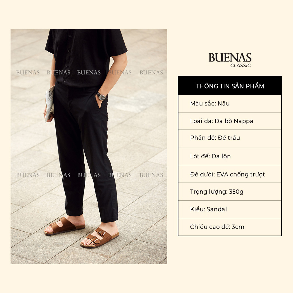Dép đế trấu nam nữ BB01 BB03 BB04 da bò unisex birken Buenas quai ngang tối giản, thanh lịch