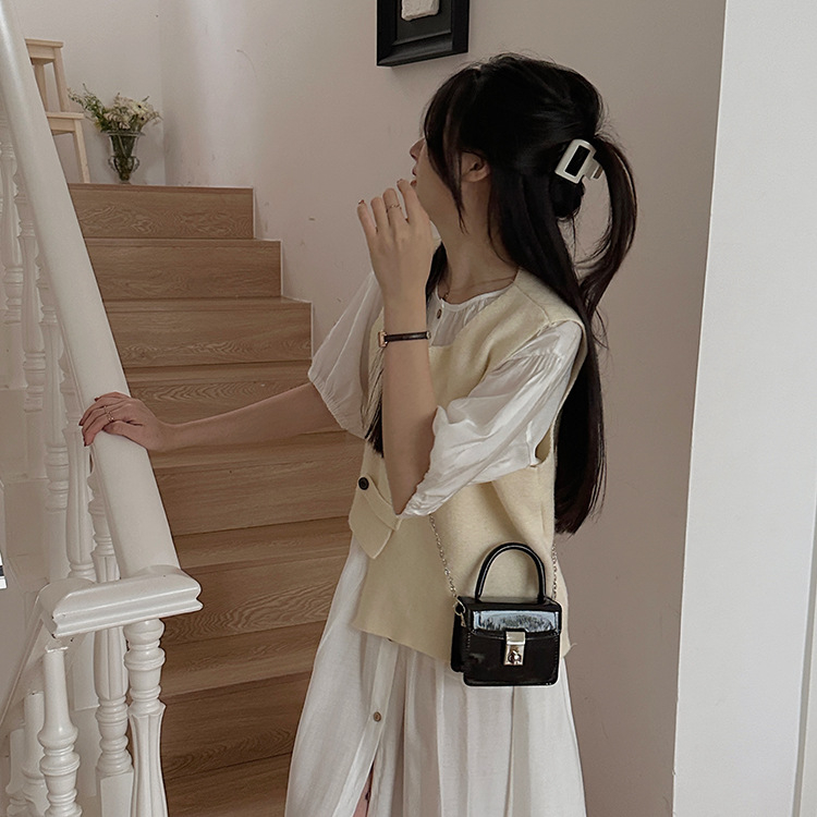 Túi xách tay nữ khóa xoay da bóng hai size kèm dây xích đeo chéo LK348