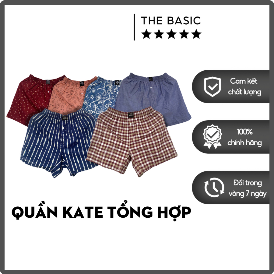 Quần Short Nam Nữ THE BASIC quần đùi ngủ mặc nhà Chất Kate Cotton Mềm Mịn, Co Giãn, Vận Động Thoải Mái