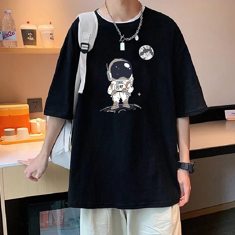Áo thun unisex nam nữ tay lỡ Mặt trăng và phi hành gia form rộng