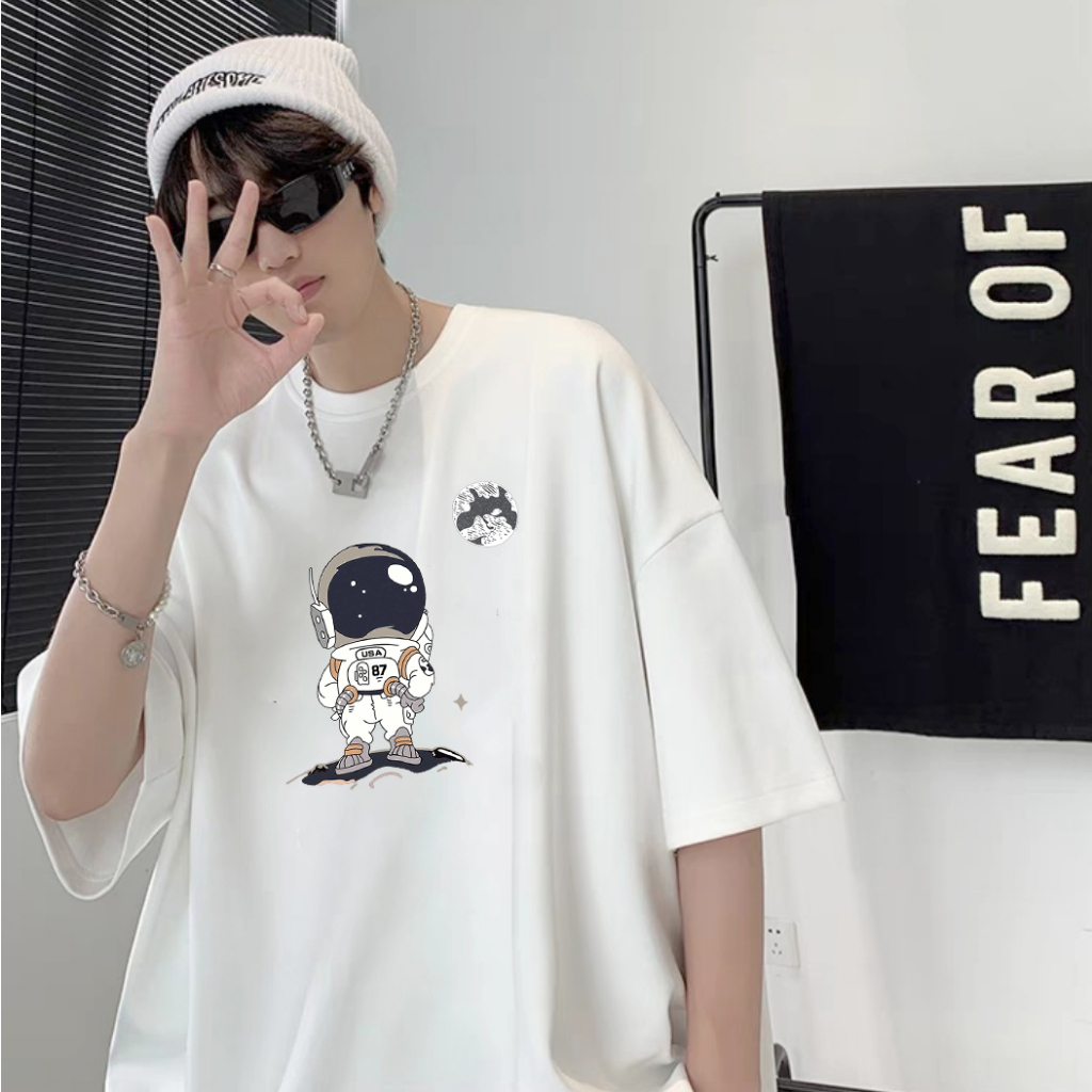 Áo thun unisex nam nữ tay lỡ Mặt trăng và phi hành gia form rộng