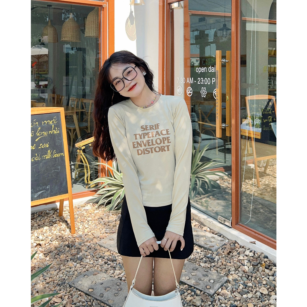Áo thun tay dài dáng ôm in chữ nổi 2532 - Retrostyle