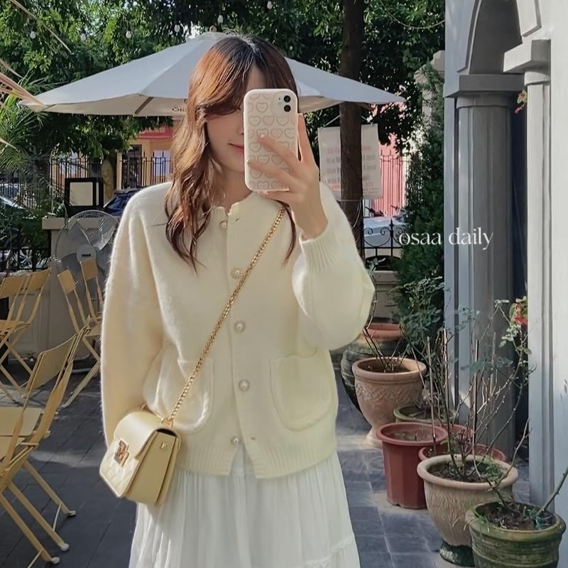 Áo khoác cardigan Forgirlstudio trơn chất dày dặn phối túi cúc ngọc FG116