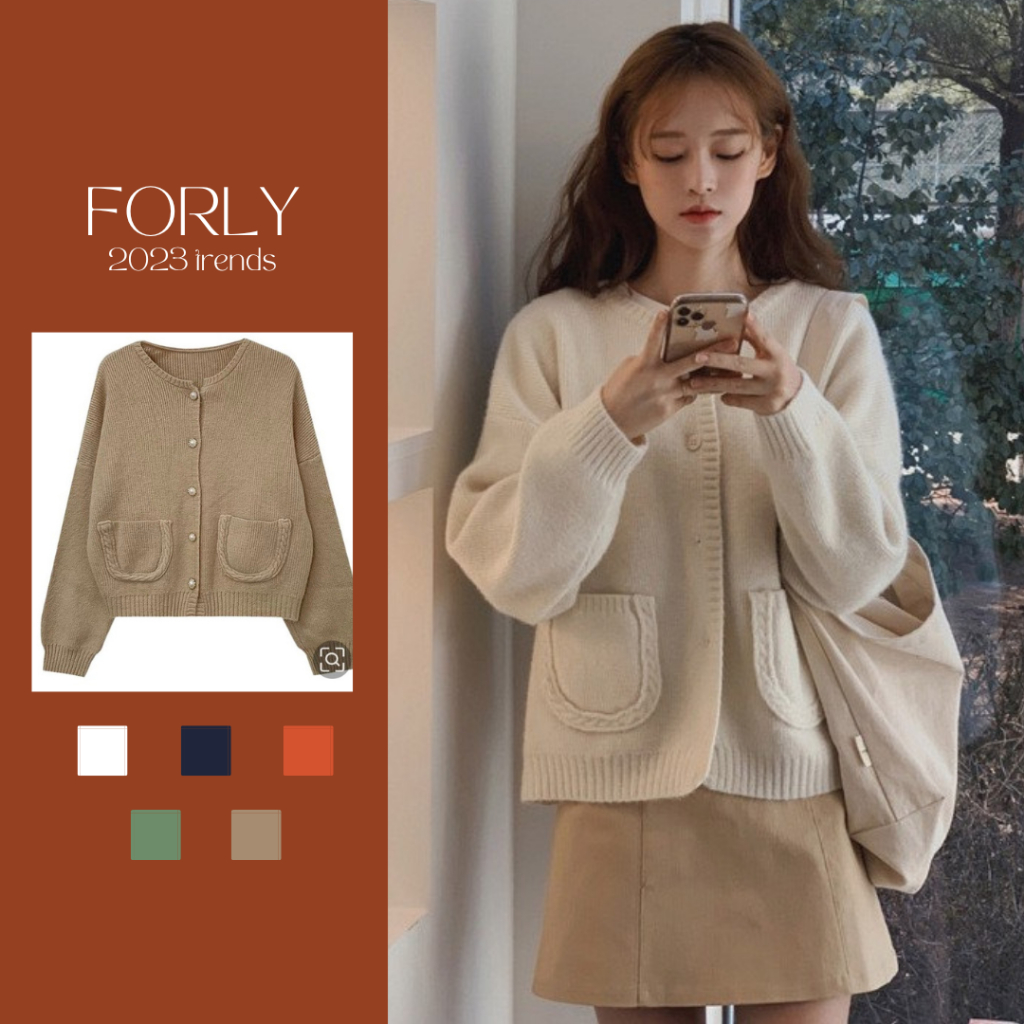Áo khoác cardigan Forgirlstudio trơn chất dày dặn phối túi cúc ngọc FG116