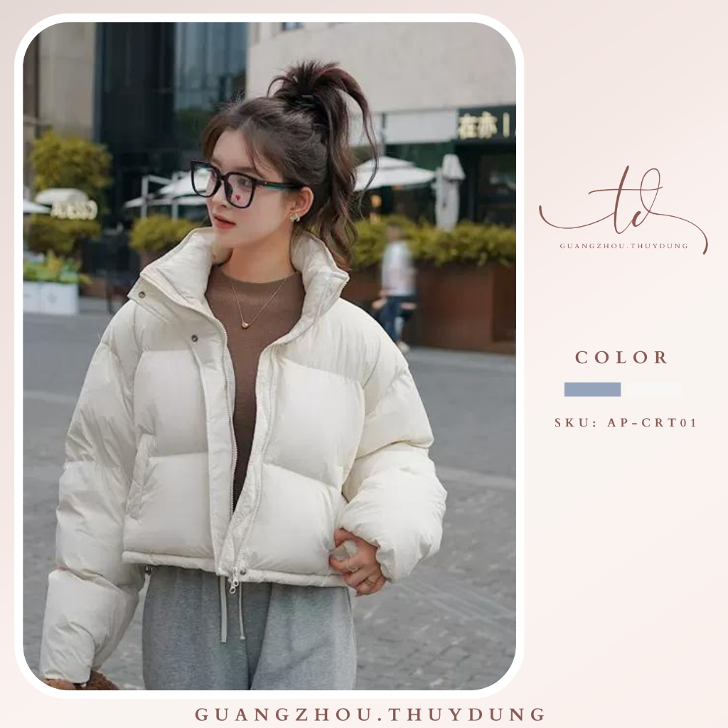 Áo phao béo nữ Hàn Quốc dáng croptop áo khoác mùa đông Guangzhou.Thuydung trơn 2 lớp dày dặn hàng Quảng Châu loại 1
