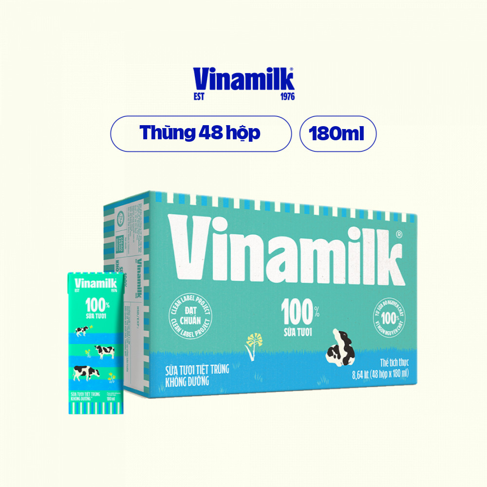 Thùng 48 Hộp Sữa tươi tiệt trùng Vinamilk 100% 180ml