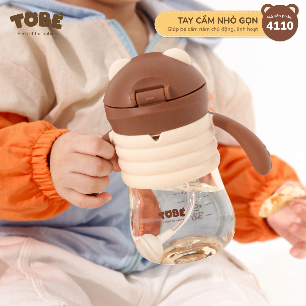 Bình tập uống nước LEON TOBÉ cho bé từ 5 tháng 300ml ống hút Silicone chống sặc chất liệu PPSU cao cấp chịu nhiệt tốt