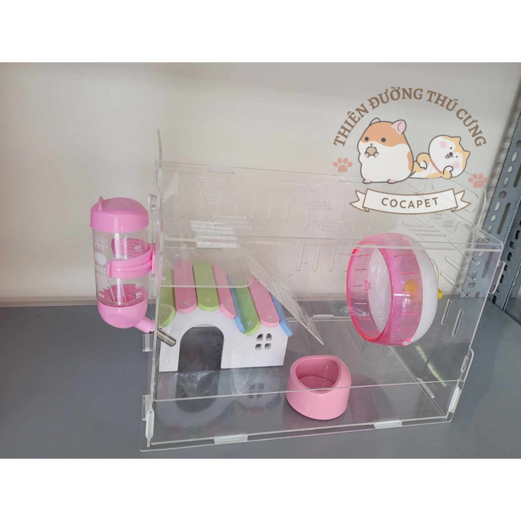 Lồng hamster mica 30x20x20 cm full đồ như hình