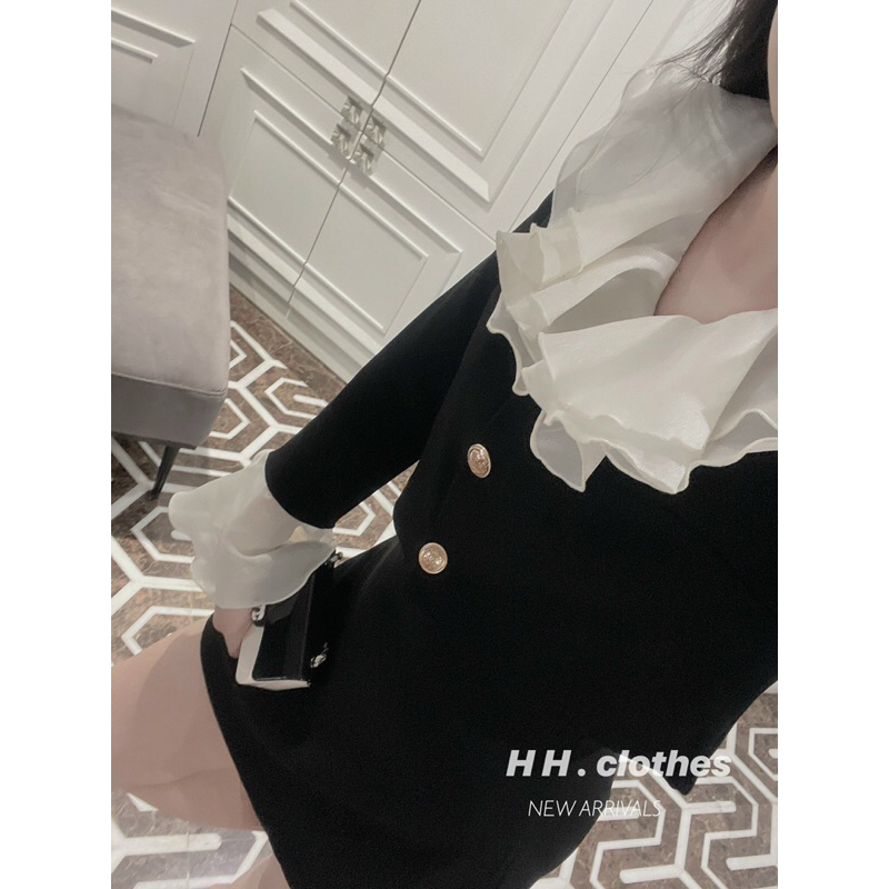 Set Áo Viền Bèo Tròn Tay Phối Chân Váy A