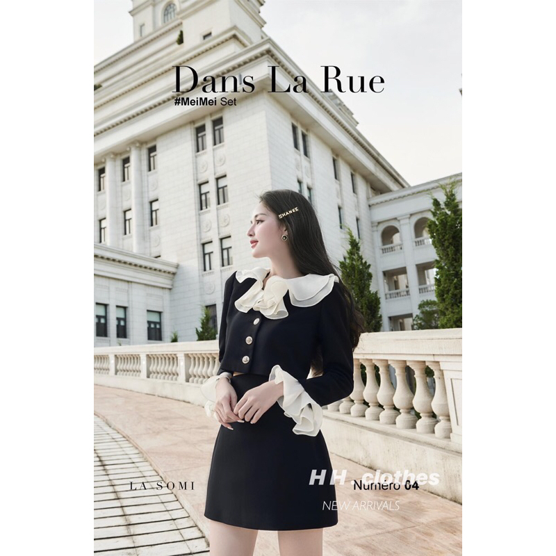 Set Áo Viền Bèo Tròn Tay Phối Chân Váy A