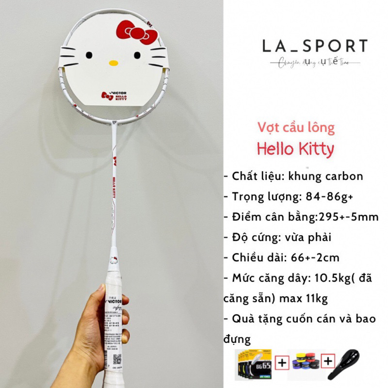 Vợt cầu lông hoạt hình Hello Kitty, vợt cầu lông 4U căng sẵn 11kg tặng kèm túi đựng và quấn cán
