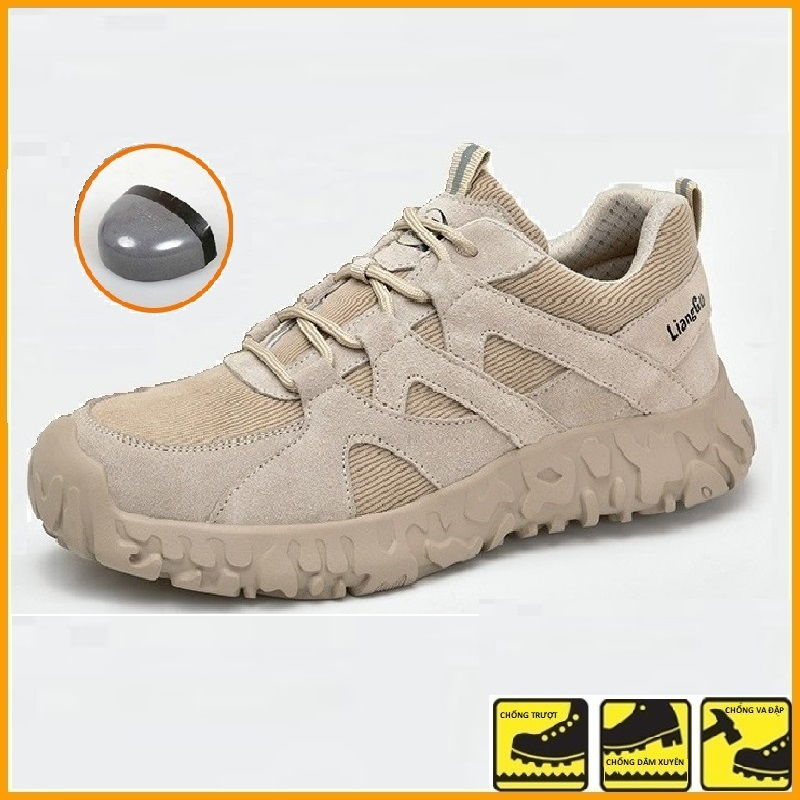 Giày nam 👟 Giầy Bảo Hộ Lao Động Nam GBH08(Mũi Thép-Đế Lót Kevlar Chống Đinh-Phong Cách Thể Thao Da Lộn- -Màu Be
