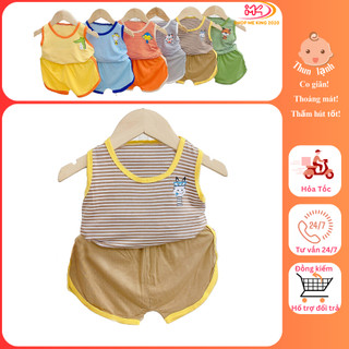 MK392 (6-16KG) Bộ áo ba lỗ quần cộc vát phối sọc in hình chất thun lạnh cho bé dưới 3 tuổi