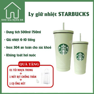 Ly Starbuck màu xanh mint, cốc đựng nước inox 304 cao cấp 500ml- 750ml, giữ nhiệt 6 - 10H [ Tặng túi đựng + nút bịt ]