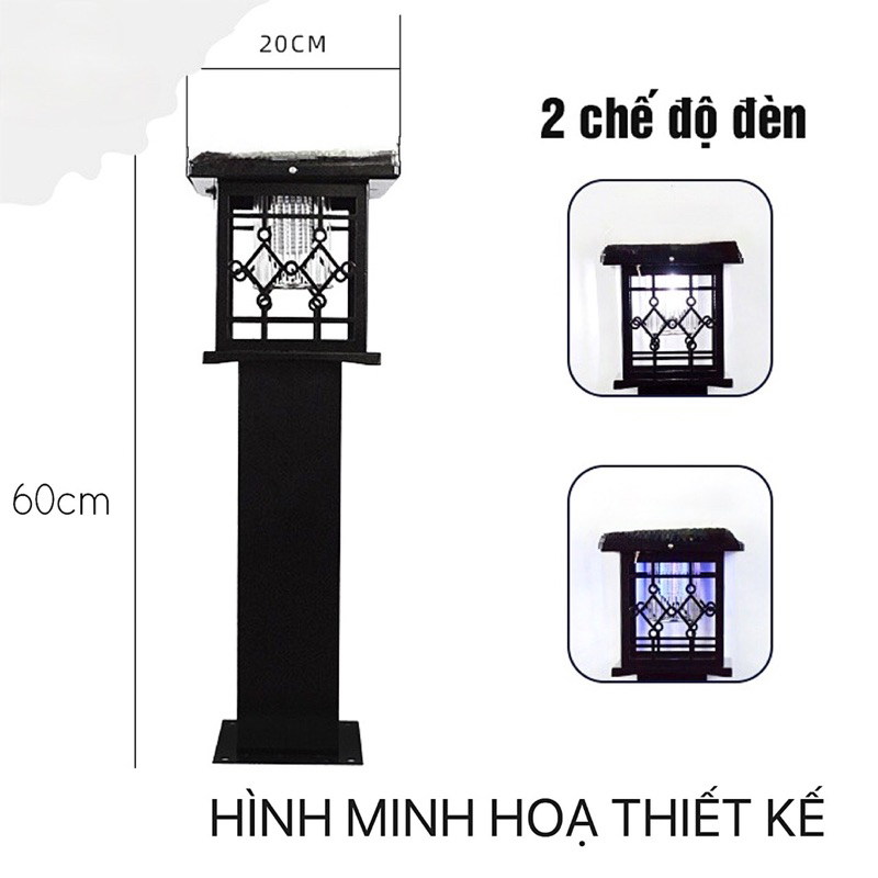 Đèn Trụ Trang Trí Bắt Muỗi, Côn Trùng, Cao 60cm, Năng Lượng Mặt Trời, 2 Màu