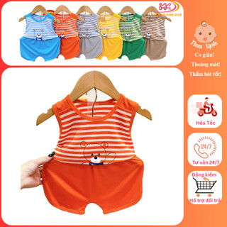  MK396 (6-16KG) Bộ áo ba lỗ sọc quần cộc vát trơn in hình chất thun lạnh cho bé dưới 3 tuổi