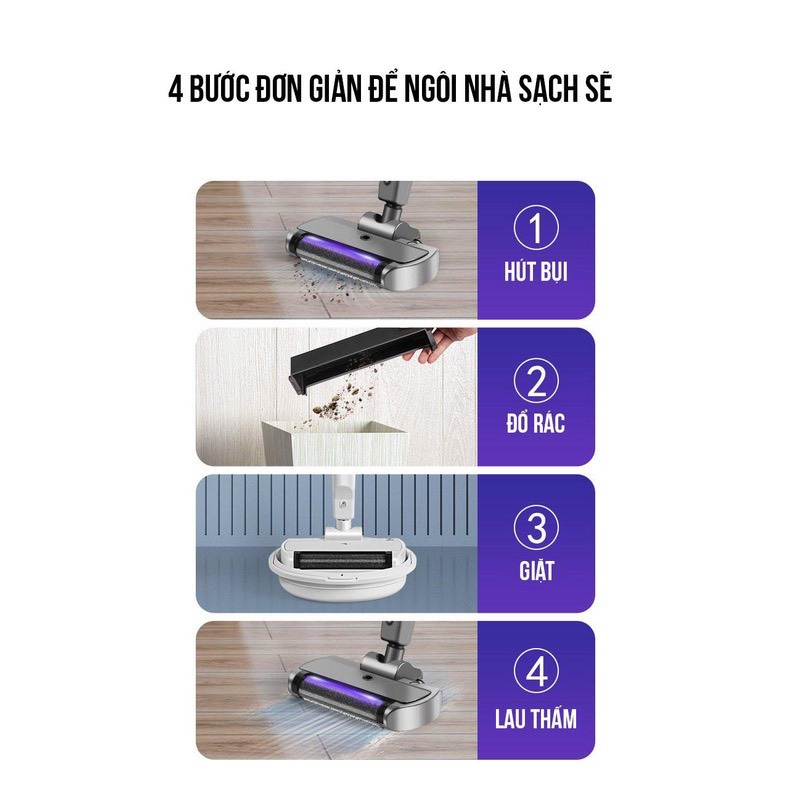 Cây Hút Bụi Cây Lau Nhà Không Dây Pin Sạc Tự Động Giặt Vắt Khô Bơm Nước Tùy Chỉnh Công Suất 1800w
