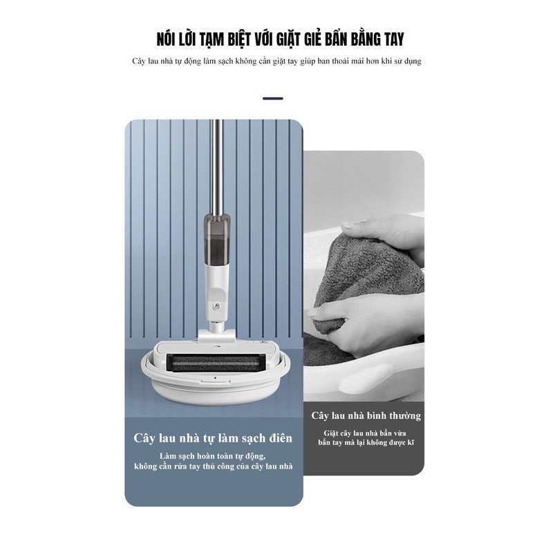 Cây Hút Bụi Cây Lau Nhà Không Dây Pin Sạc Tự Động Giặt Vắt Khô Bơm Nước Tùy Chỉnh Công Suất 1800w