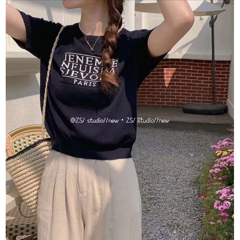 Áo len chữ Paris vai bồng - len mongtoghi