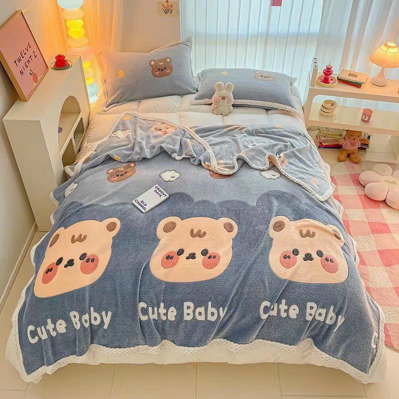 Chăn nhung tuyết cho trẻ 150x200cm in hình 3D hoạt hình ngộ nghĩnh, siêu mềm mại, thông thoáng dịu nhẹ cho da bé