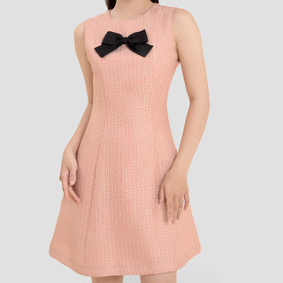 MAYBI Đầm Ôm Bố Tweed Phối Nơ Sang Trọng