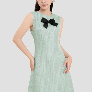 MAYBI Đầm Ôm Bố Tweed Phối Nơ Sang Trọng