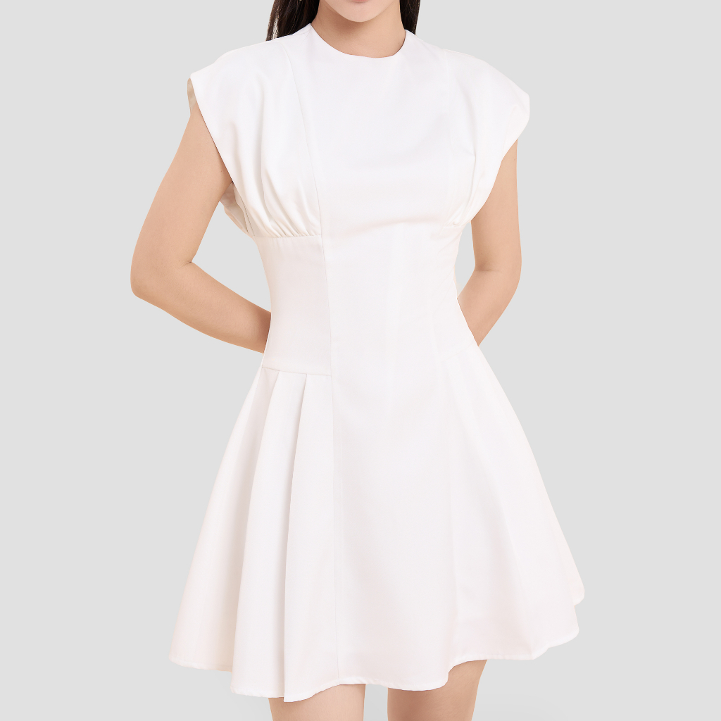 Đầm xòe ngắn cotton phối nhún Maybi