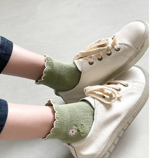Tất gân Cổ cao nữ Thêu hình hoa nhỏ Dễ thương Phong cách Hàn Quốc Vớ gân Cotton nữ Cao cổ Nhật Bản
