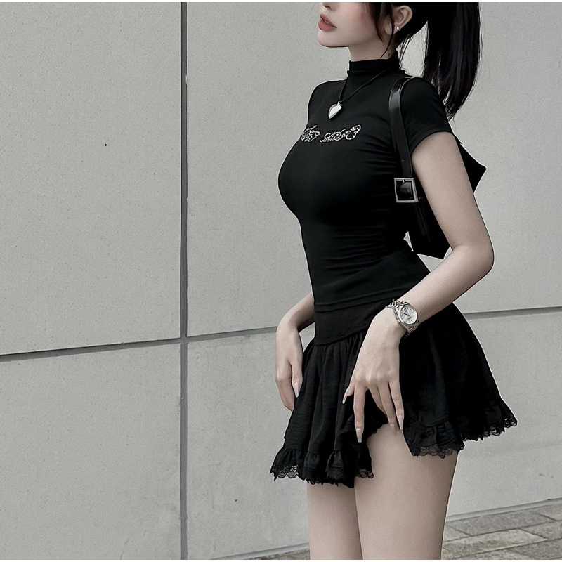 Set Áo Body Kèm Chân Váy Viền Ren Có Lót Trong + Khoá Kéo + Nửa Chun Sau PiggyHouse S11