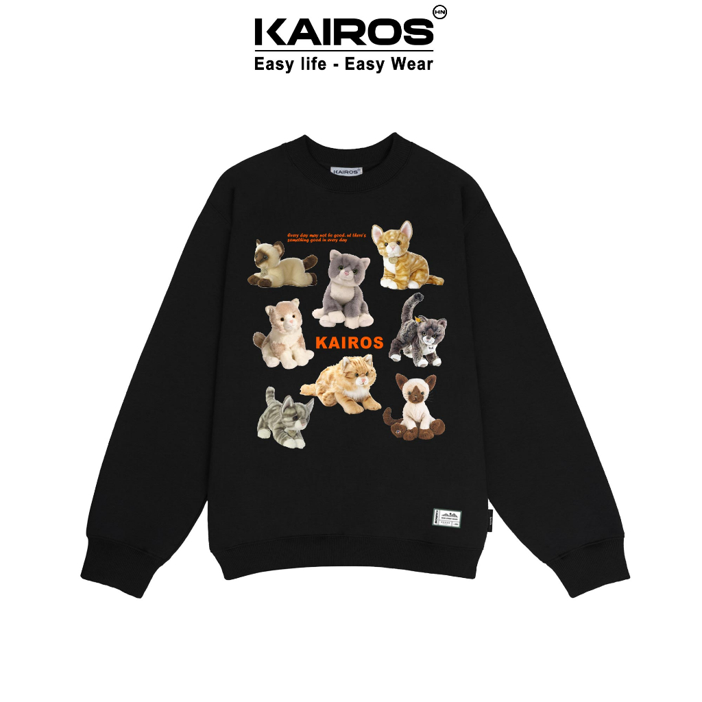 Áo sweater Kairos chất nỉ bông form rộng dài tay mẫu mèo bông