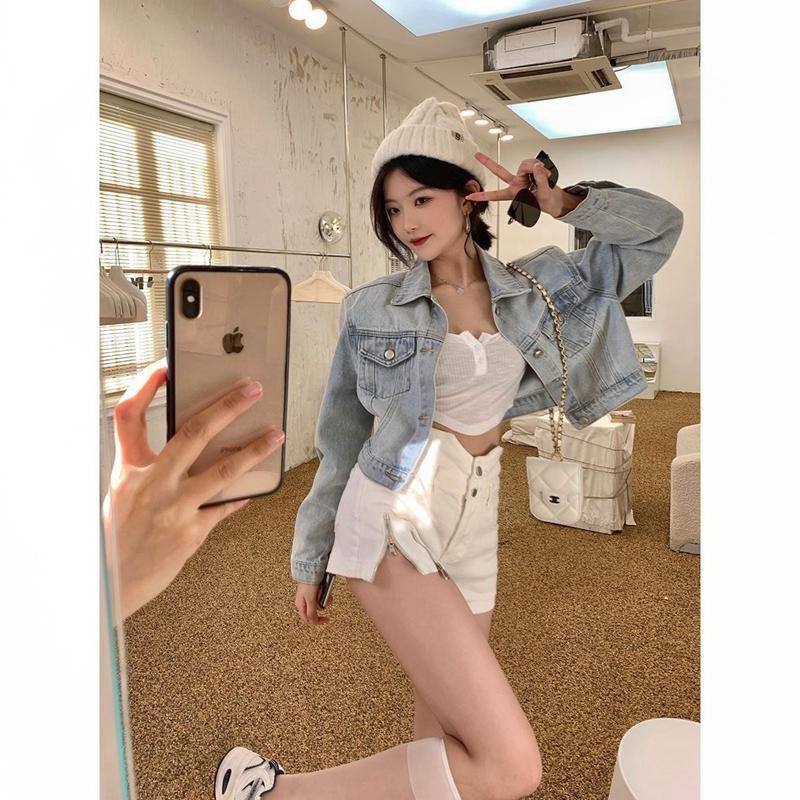 Áo khoác jean ,bò nữ Dáng Lửng Croptop Đai cao cấp phong cách ulzzang, có 6 túi và túi trong Đủ Màu