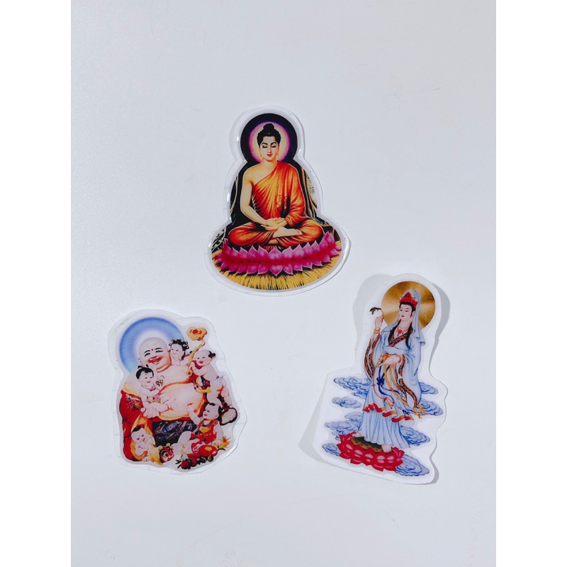 Tem nổi hình Phật thích ca, quan thế âm và phật di lạc dán trang trí