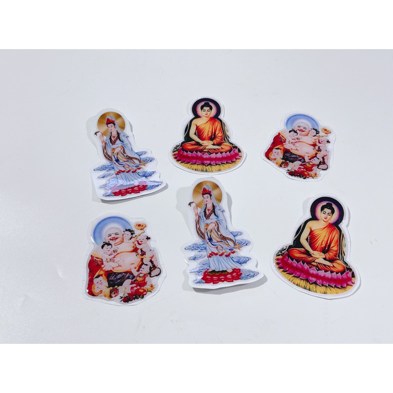 Tem nổi hình Phật thích ca, quan thế âm và phật di lạc dán trang trí