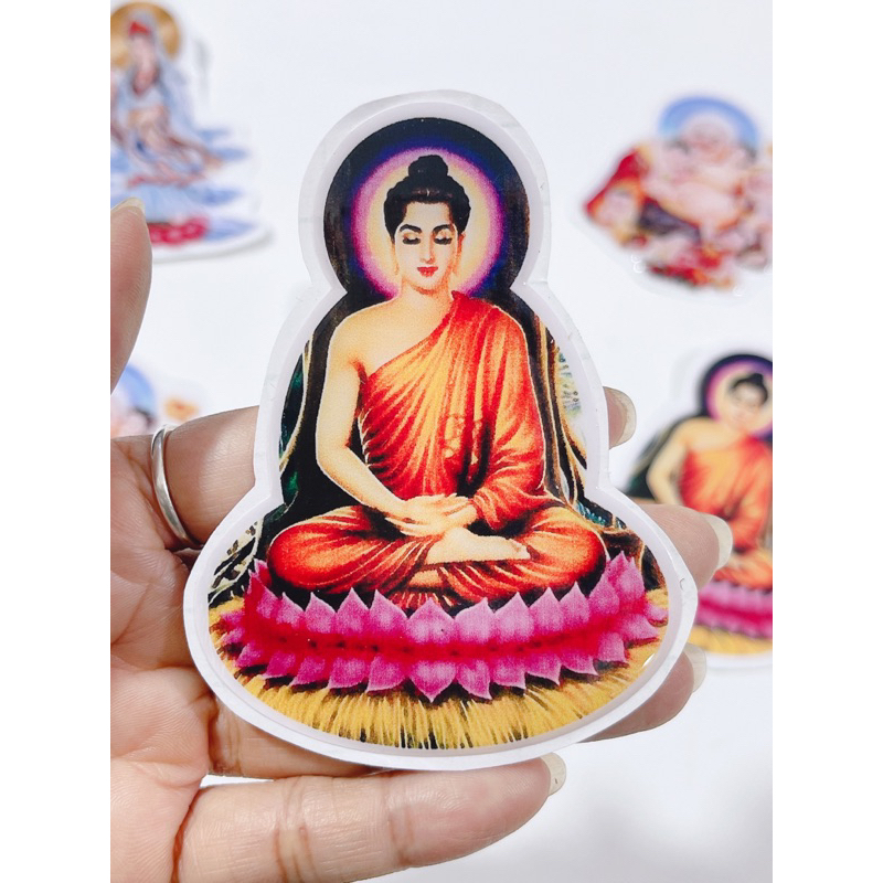 Tem nổi hình Phật thích ca, quan thế âm và phật di lạc dán trang trí