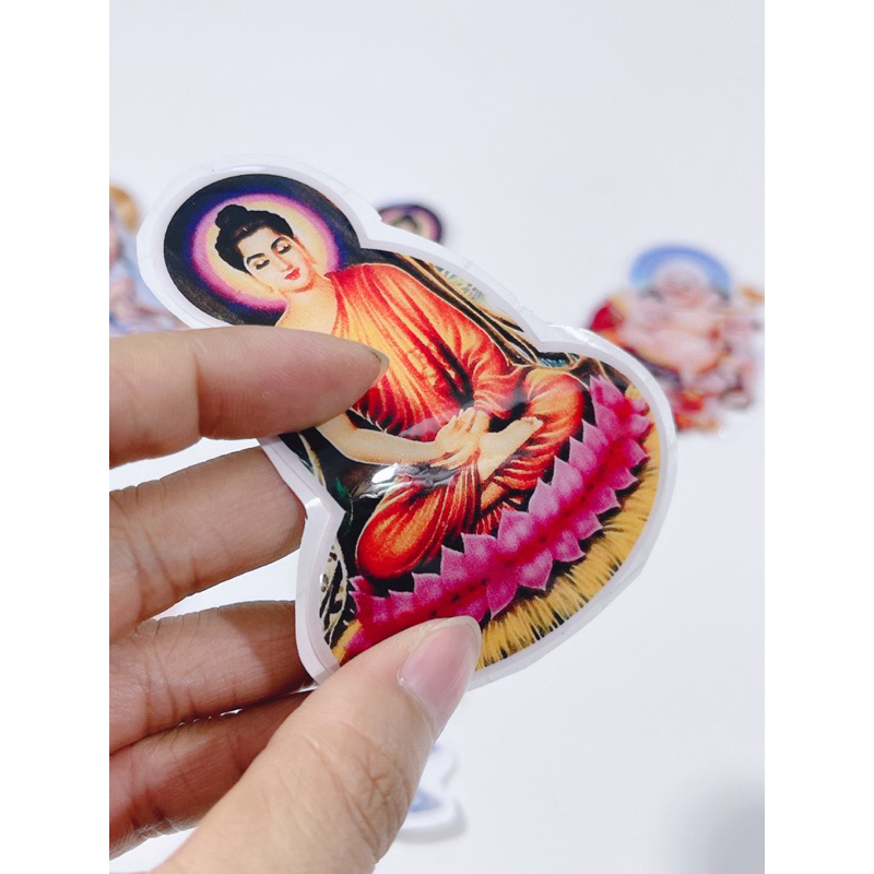 Tem nổi hình Phật thích ca, quan thế âm và phật di lạc dán trang trí