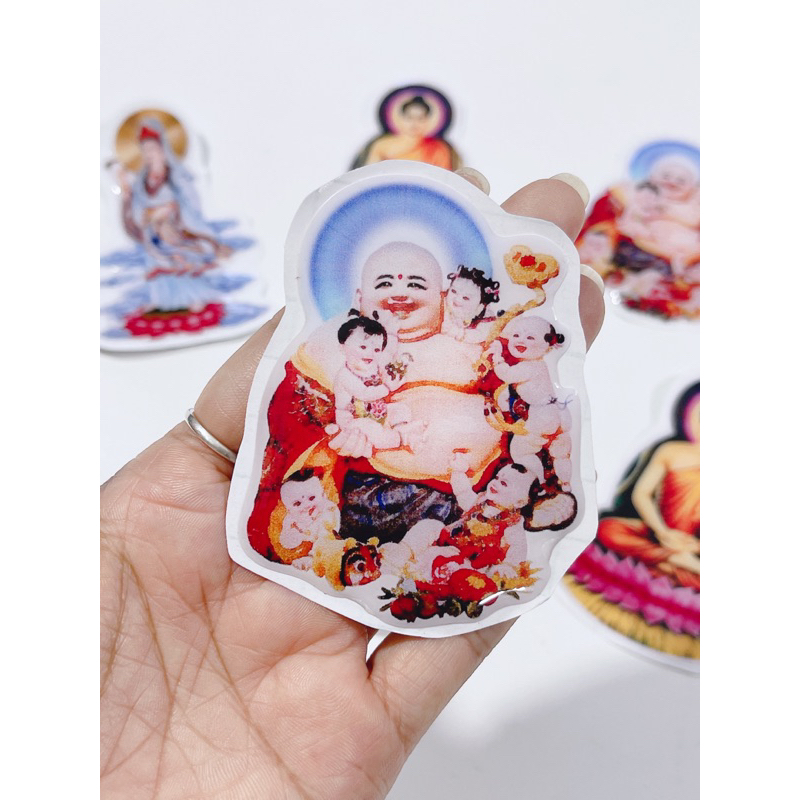 Tem nổi hình Phật thích ca, quan thế âm và phật di lạc dán trang trí