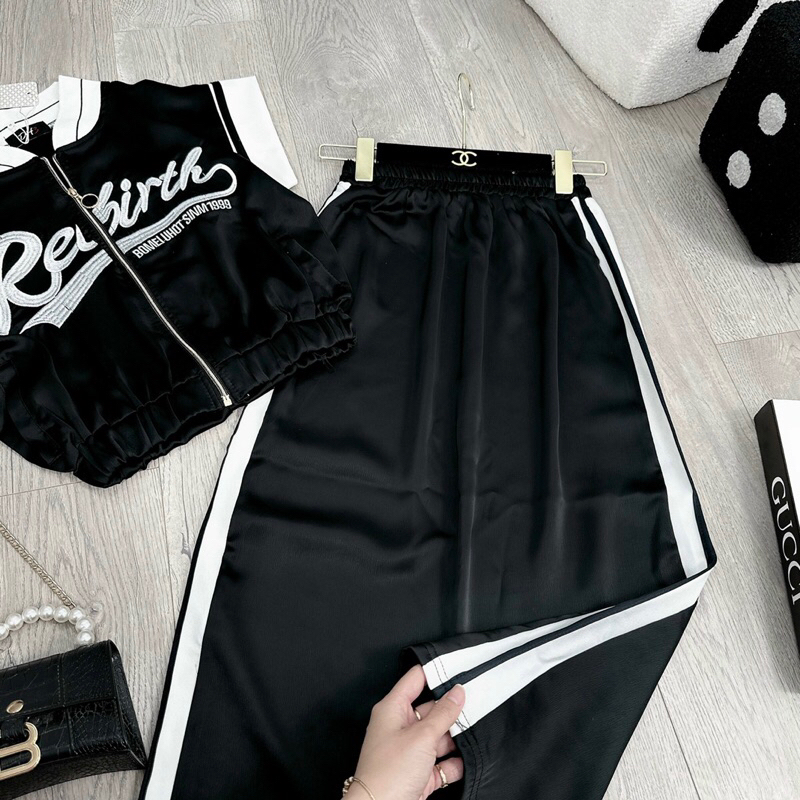 Set Áo Khoá Viền Tay Mix Chân Váy Dáng Dài