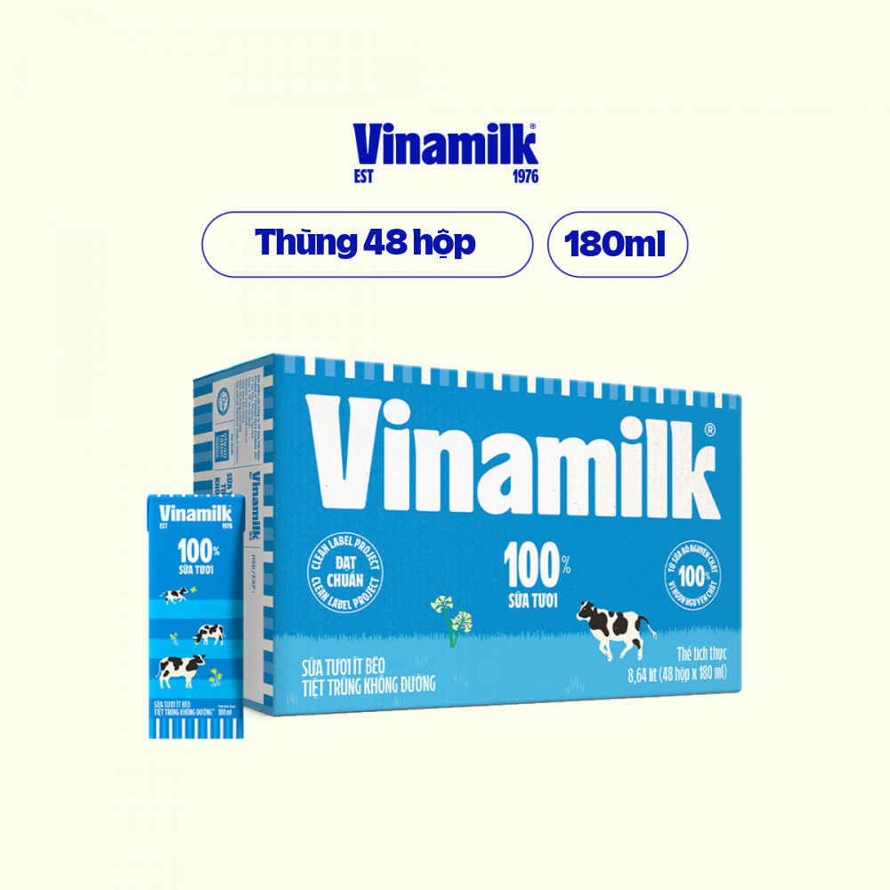 Sữa Tươi Tiệt Trùng 100% Con Bò 180ml