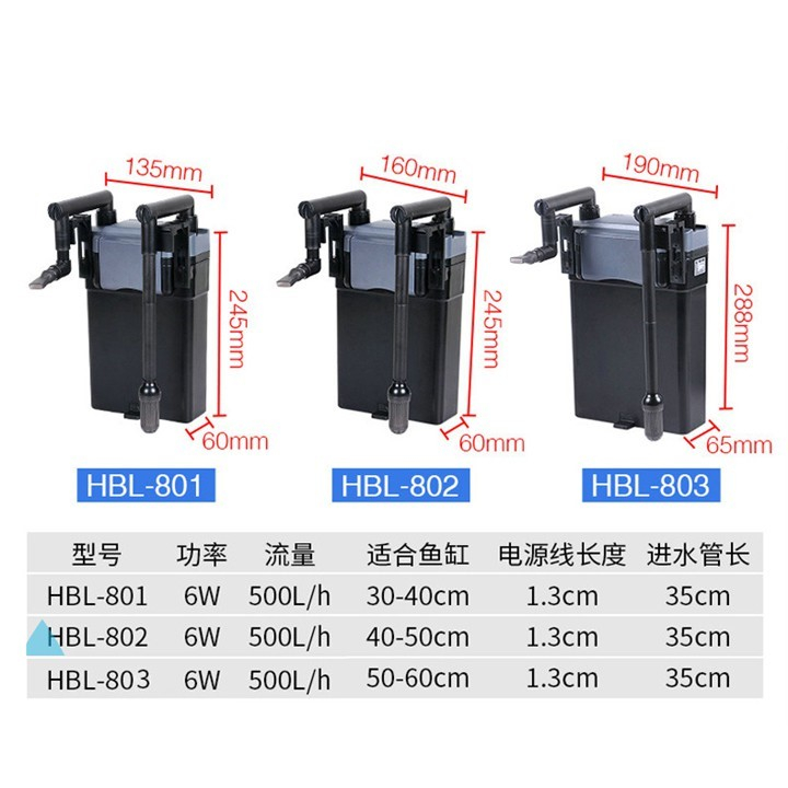 Lọc Treo SunSun HBL 801 | HBL 802 | HBL 803, Lọc Treo Gắn Ngoài Cho Hồ Cá Thuỷ Sinh