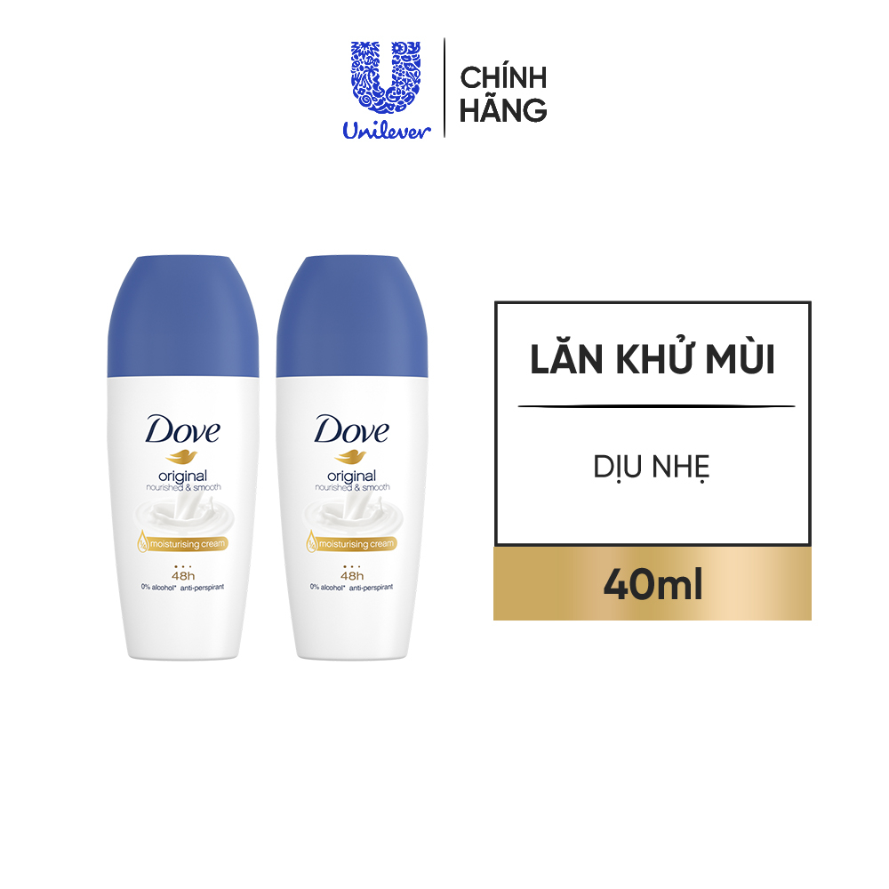 Combo 2 Lăn khử mùi Dove Dưỡng da Sáng mịn dành cho nữ, 40ml