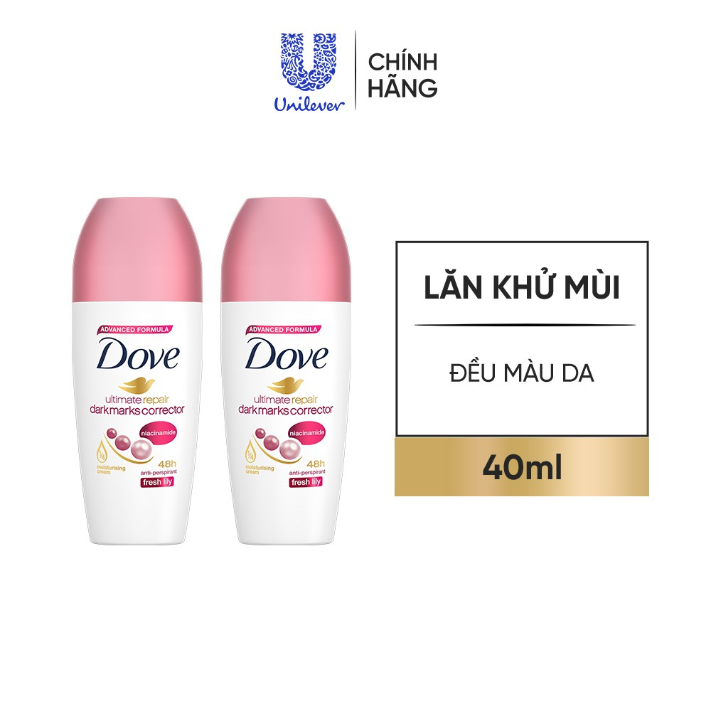 Combo 2 Lăn khử mùi Dove Dưỡng da Sáng mịn dành cho nữ, 40ml