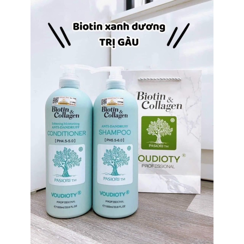 Cặp dầu gội xả Biotin Collagen xanh dương sạch gàu 1000ml