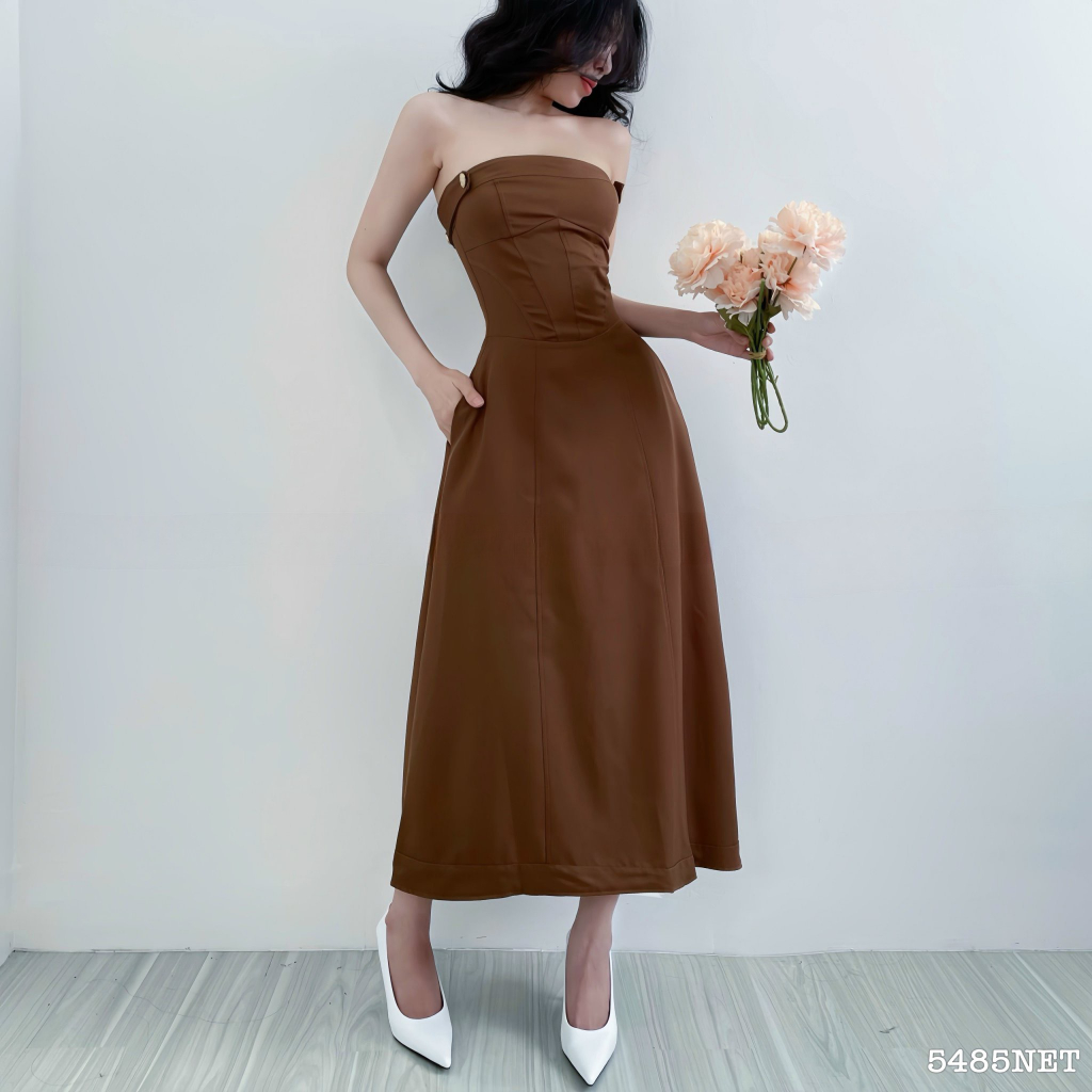 Đầm dài cúp xòe 4 nút 5485 - Đầm nữ thời trang