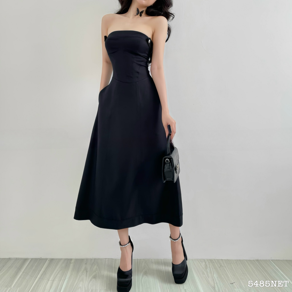 Đầm dài cúp xòe 4 nút 5485 - Đầm nữ thời trang