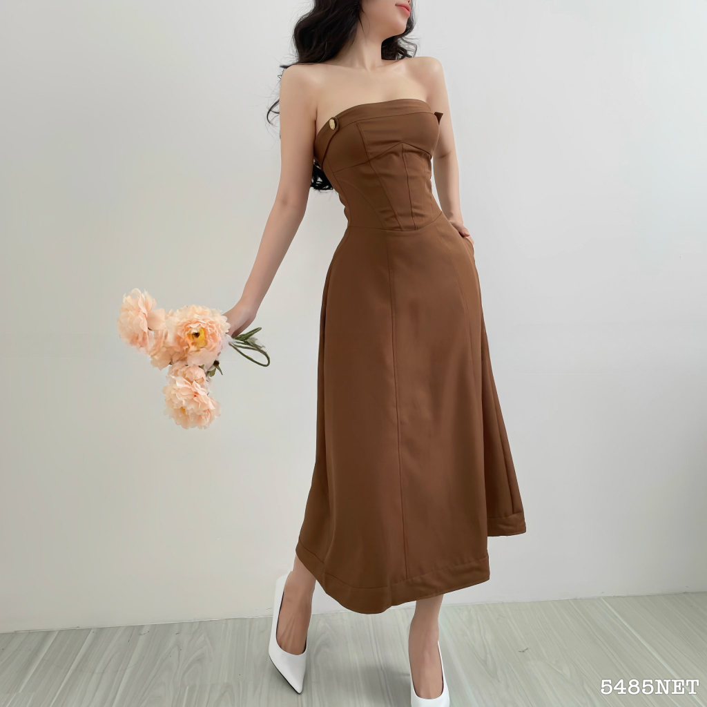 Đầm dài cúp xòe 4 nút 5485 - Đầm nữ thời trang