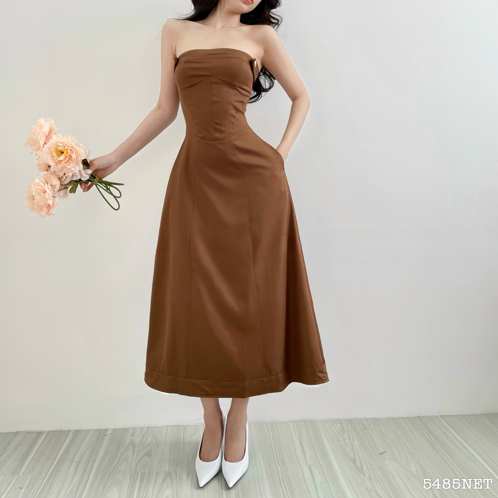 Đầm dài cúp xòe 4 nút 5485 - Đầm nữ thời trang