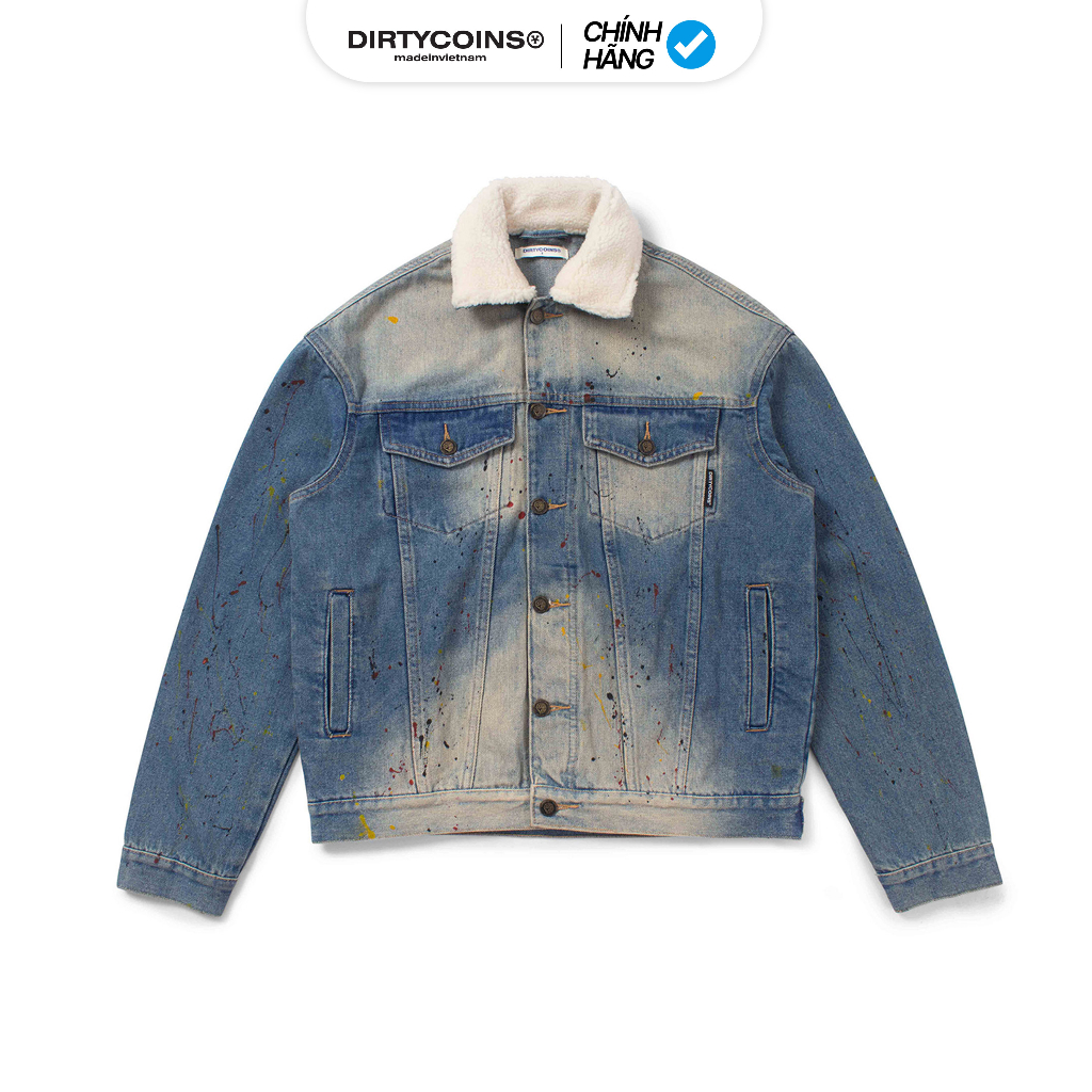 Áo Khoác DirtyCoins Fur Collar Spray Paint Denim Jacket